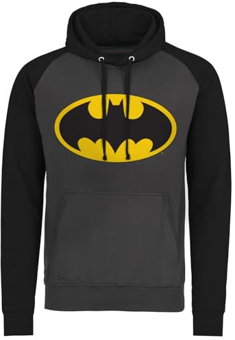 BATMAN Offizielles Lizenzprodukt Signal Logo Baseball Kapuzenpullover (Dunkelgrau-Schwarz), Small