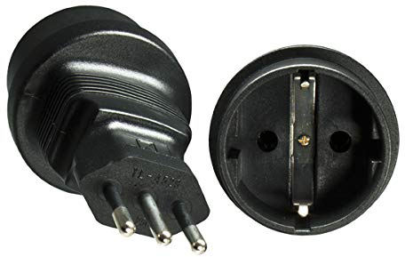 DINIC Reisestecker, Stromadapter Stecker Italien auf Schutzkontakt-Buchse, Netzadapter 3-polig IT (3 Stück, schwarz)