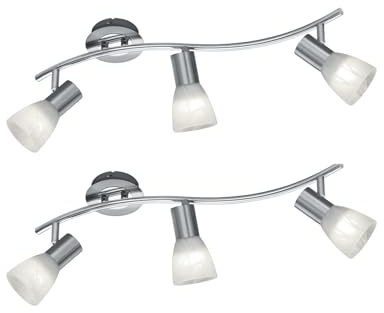 meineWunschleuchte 2er SET klassische Deckenstrahler Silber 3-flammig, Glasschirme Weiß, Breite 55cm