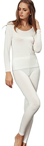 Liang Rou Women's Crew Neck Top & Bottom Ultra Thin Thermal Underwear Set Off-White XX-Large