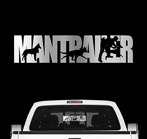 siviwonder Mantrailer Team Hundesport Auto Aufkleber Hund Folie Rettungshund Suchhund Farbe Silber Metallic, Größe 30cm