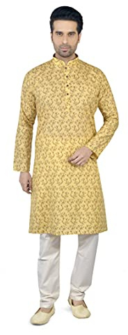 Tathastu Mens Cotton Kurta Pyjama Set-1202A-38-Gold