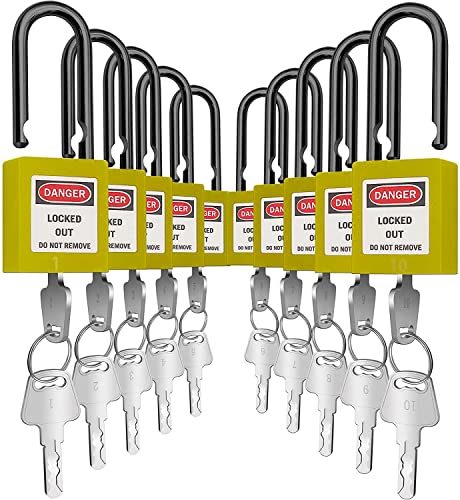 SAFBY Lockout Tagout Locks Loto Sicherheits-Vorhängeschloss, unterschiedlich schließend, OSHA Loto Safe Vorhängeschlösser für Lock-Out-Tag-Out-Stationen und Geräte (gelbe Zahl 1–10)