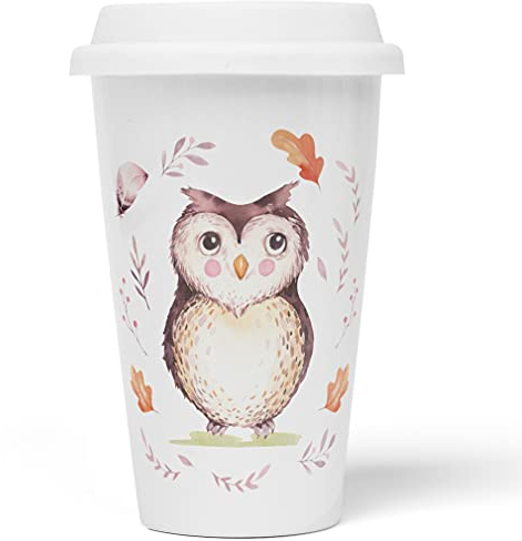 JUNIWORDS To-Go Becher mit Deckel, Eule Aquarell
