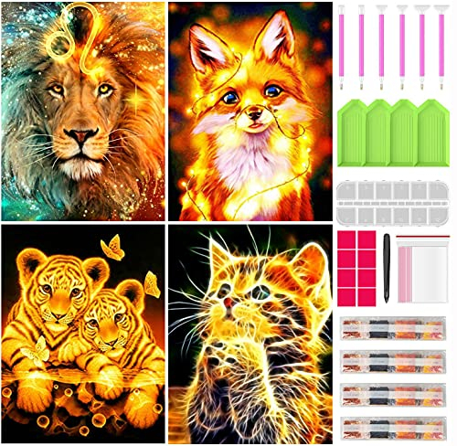 Diamond Painting, 4 Pack DIY 5d Diamant Painting Bilder für Erwachsene & Kinder [mit Diamond Painting Zubehör] Diamant malerei Kits Malen nach Zahlen Wohnzimmer Bilder Dekoration für Home Wall