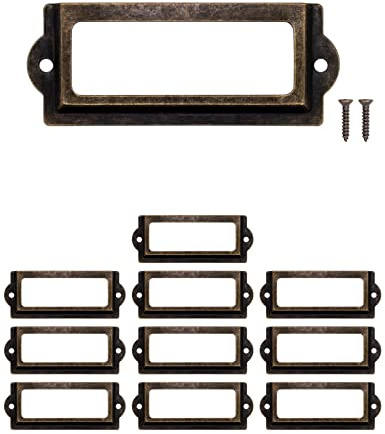 FUXXER Etiketten-Fenster für Apothekerschrank, Archiv-Schubladen, Vintage Rahmen,83x33 mm, 10er Set Bronze Antik