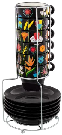 Pylones, Espressotassenturm - Bunter Kaffee Blumengarten aus Porzellan 28,5 x Ø 12 cm