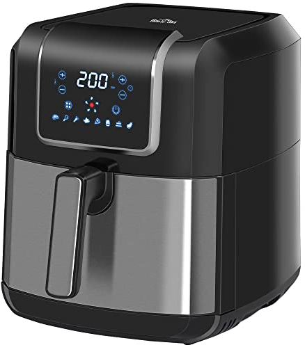 HOMCOM Freidora sin Aceite 6,5L 1700W Freidora de Aire Caliente con 8 Programas Pantalla LED Táctil Temperatura Ajustable Temporizador y Cesta Antiadherente 36,5x29x33,8 cm Negro
