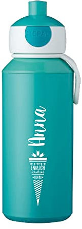 4youDesign Mepal Trinkflasche für Kinder auslaufsicher – personalisiert mit Name – Schultüte kursiv türkis – Geschenk für Kinder zur Einschulung – Schlaufe zum befestigen am Ranzen – 400ml