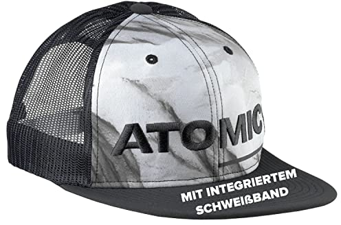 ATOMIC ALPS TRUCKER CAP - Schwarz - Basecap mit einstellbarem Verschluss - Kappe mit integriertem Schweißband - Stylische Mütze mit gesticktem Logo - Snapback mit geradem Schirm