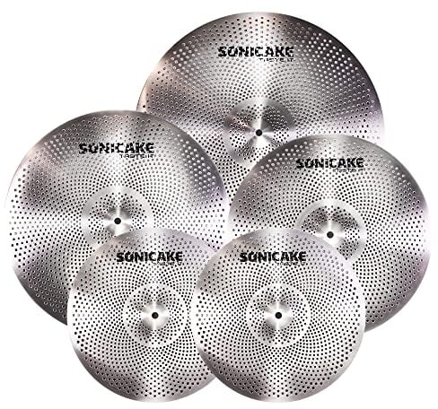 SONICAKE Juego de platillos de bajo volumen 14 HiHat+16 Crash+18 Crash+20 Ride Cymbal Set Sliver 5 piezas
