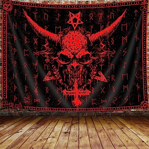 Ptrxobj Goat Head Pentagramm Tapestry - Gothic Devil Demon Symbol Wall Hanging for Living Room, Bedroom, Dorm - Mysterious Hippie Design, 60x51 Inch