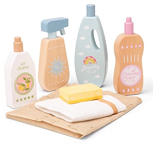 New Classic Toys Set di detergenti per la Pulizia in Legno, Medium, 18370