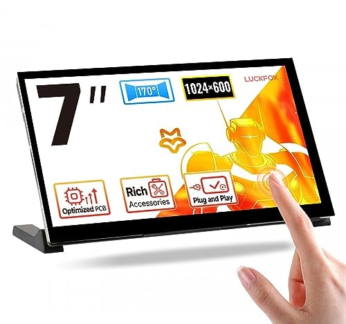 LUCKFOX for Raspberry Pi Screen 7 inch HDMI Touchscreen for Raspberry Pi 5 Plug & Play 1024x600 5 Point Touch Screen Portable Monitor for Laptop with Stand IPS LCD Display Second Screen for Laptop PC