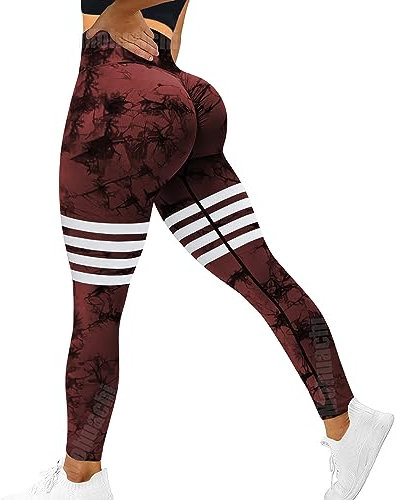 MOHUACHI Leggings mit hoher Taille für Damen, Bauchkontrolle, Po-Lifting, Yogahose, Workout-Kompressionsstrumpfhose, (#9) Tie Dye Schwarz Rot, M