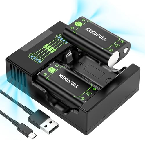 KEKUCULL Controller Rechargeable Battery Pack with Charger Station Compatible for Xbox Series X|S/Xbox One Controller, Real Capacity 2x2500mAh Rechargeable Batteries for Xbox Controller Charging