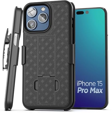 Galvanox Holster Designed for iPhone 15 Pro Max Case with Belt Clip (2023) Ultra Durable PC Hard Cover Combo Shell (Black)
