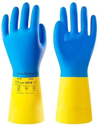 AnTools 2 Paires Gants de Protection Chimique Industriels en Mélange Néoprène et Caoutchouc, Usage Intensif, Résistants aux Acides et Alcalins, Produits Hazmat, Nettoyage et Vaisselle, Taille 9/L