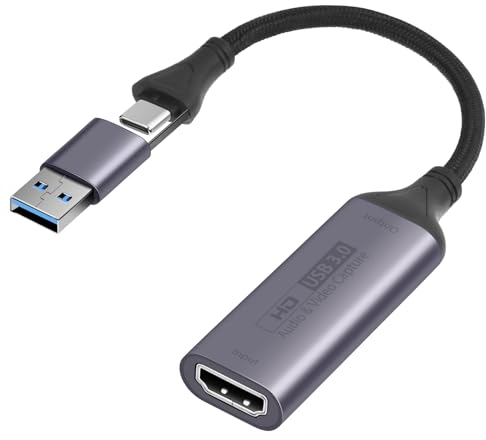 AXFEE Tarjeta de Captura de Vídeo HDMI 4K 60Hz USB C, Capturadora Video HDMI USB, Video Capture Card Full HD, Adaptador para iPhone a TV, Compatible con PC Switch PS5 Xbox TV Stick Cámara MacBook iPad