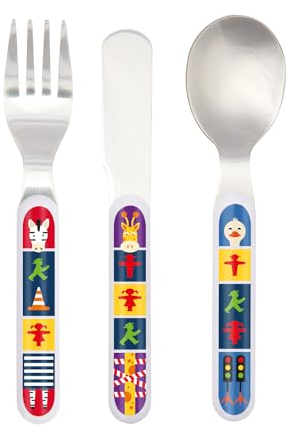 AMPELMANN Kinderbesteck 3er Set | SPEISEMEISTER Tiere | 13 cm hoch | rostfreier Stahl mit Melamingriffen | spülmaschinenfest | Berlin | Souvenir