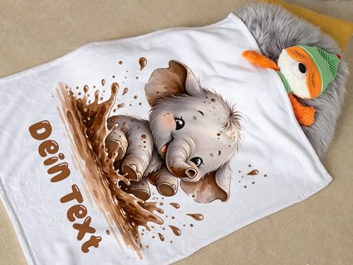 GRAZDesign Süße Baby Decke mit Namen personalisiert Motiv Elefant Super flauschig Kuscheldecke als Geschenk Weihnachten Geburt - Fleecedecke