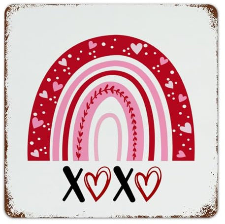 XOXO Metallschilder, personalisierbar, Wanddekoration, Blechschilder für Männer, Zuhause, Haus, Valentinstag, Herz, Regenbogen-Kunst, Poster, Geschenk für Café, Bar, 30,5 x 30,5 cm