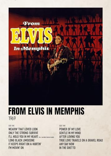 Displate Offiziell Elvis Presley MetallPoster Magnetische Befestigung Inklusive Lizenziert Bilder Hochwertiges Poster Elvis Presley Albums Covers - From Elvis in Memphis 1969 - Size M - 45 cm x 32 cm