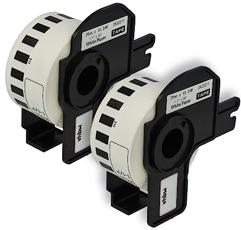 vhbw 2x Etiketten-Rolle mit Halter 29mm x 15,24m (1 Etikette) kompatibel mit Brother PT QL-700 Etiketten-Drucker Weiß