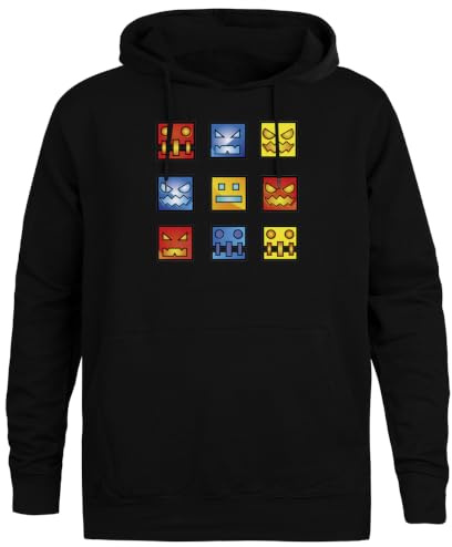Geometrie Dash Symbol Gesicht Schwarzer Kapuzenpullover Unisex Hoodie