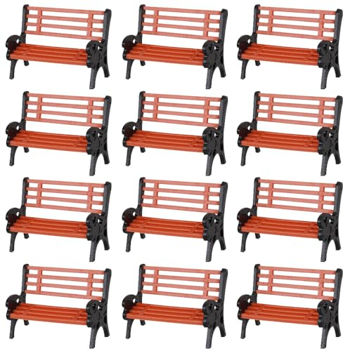 PHIEZC 12 Stück parkbank, Miniatur-Gartenmöbel, 1:75 Parkbank, Parkbank, Modelleisenbahn H0, Puppenhausmöbel, für Puppenhaus-Dekoration