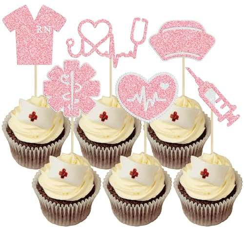 Gyufise 24Pcs Nurse Cupcake Toppers Nursing School Graduation Cupcake Picks Congrats Nurse Cake Toppers for Medical Nurse Themed Birthday Party Cake Decorations Supplies