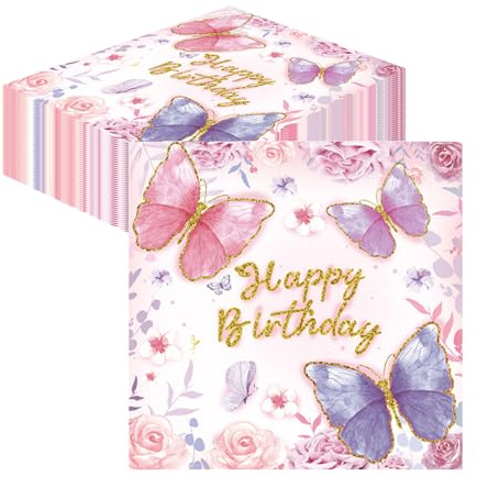 GROVBLE 40 Stück Servietten Geburtstag, Servietten Schmetterling | Lieferumfang: : Servietten Geburtstag, servietten schmetterling Dieses Produkt enthält 40Geburtstagsservietten.