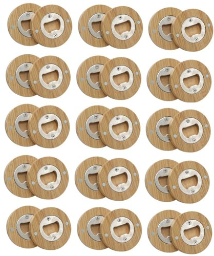 Rordigo 30 PièCes Bricolage Bambou Forme Ronde DéCapsuleurs Dessous de Verre Aimant pour RéFrigéRateur RéFrigéRateur Autocollant Barre DéCoration BièRe DéCapsuleur