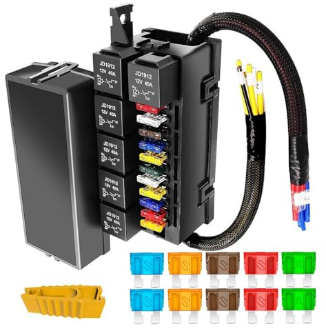 Gebildet 12V Pre-Wired Relay and Fuse Box with 6 Relays and 11 Way ATC/ATO Blade for Automotive Marine Boat (Patent No. 015027677)