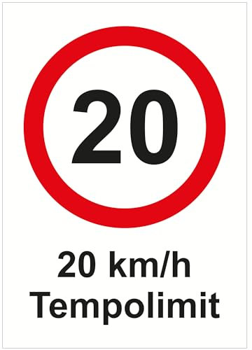 Indigos UG Aufkleber 20 km/h Tempolimit - 148x210mm - Hotel, Firma, Schutz, KITA, Arzt, Praxis, Wohnung - Sicherheit - Warnung