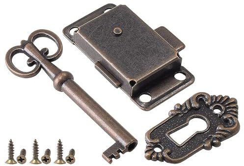 Namvo Antique Cabinet Door Lock Sets, Antique Cabinet Lock with Key, Vintage Cabinet Door Lock for Wardrobes, Cabinets, Drawers, Boxes
