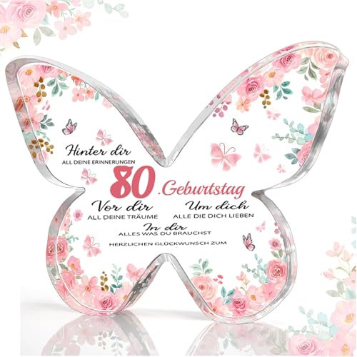 QUANMAITONG 80 Geburtstag Frau Geschenke，Acryl Plakette Mama Geschenk Zum 80 Geburtstag Frau，Geschenke für Frau zum 80，Beste Oma Geschenk Geburtstag für Frauen