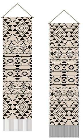 SUPERDANT Wandteppich Mit Aztekenmuster Moderne Ästhetik Wand Teppich Wall Tapestry Wanddecke Langer Wandteppich Wandbehang 2 Stück Wandtücher Mit Quastendesign Für Wohnzimmer Schlafzimmer Dekor