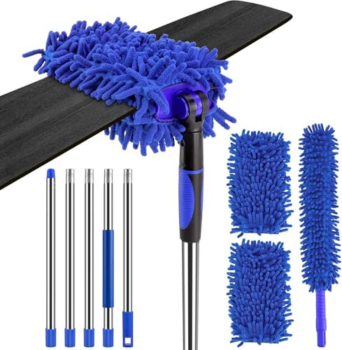Ceiling Fan Cleaner Duster with 80 inch Extention Pole, Feather Duster for High Ceiling Fan Blades, Bendable and Washable Chenille Tools for Cleaning Hard to Reach Area
