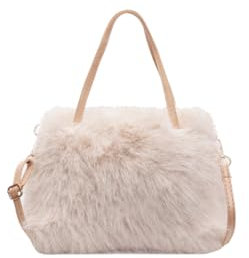 Ulisty Damen Klein Kunstfell Fuchs Pelz Tote Tasche Mini Pelzige Henkeltaschen Plüsch Schultertasche Umhängetasche Handtasche hellkhaki