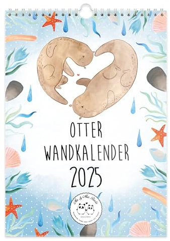 Mr. & Mrs. Panda A4 Wandkalender 2025 Otter Collection - Geschenk, Jahreskalender, Kalender mit Feiertagen, Küchenkalender, Seeotter, Fischotter,