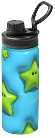 Lime Green Star 18oz Bulk Insulated Water Bottle, Stainless Steel with Lid for Adults. Ideal for Everyday Use and Outdoor Activities