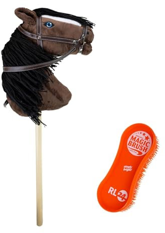 RL24 - Hobby Horse – Steckenpferd mit Trense – Spielpferd aus Plüsch mit Holzstock & Langer Mähne – Stockpferd ohne Griffe & Rollen – Hobby Horse Pferde – Braun