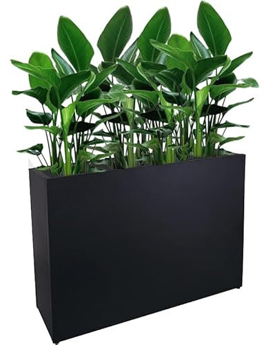 Fioriera in metallo, alta, lunga, grande, rettangolare, con fori di drenaggio, per interni ed esterni, veranda, giardino, casa, patio, porta d'ingresso (nero, M)