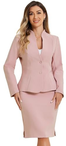 Allegra K Donna Set da Lavoro da 2 Pezzi per Blazer Senza Colletto E Abito Formale con Gonna A Tubino Rosa S