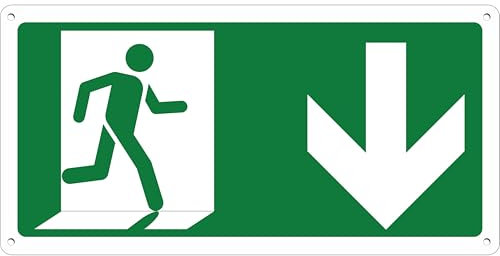 Pubblimania Uscita di Emergenza Freccia in Basso | Cartello in alluminio composito 3 mm esterno-interno (Uscita Emergenza Basso, 1 Unità)