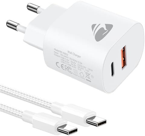 20W USB C Ladegerät Ladekabel für iPhone 16 15 für Samsung Galaxy S24 S23 S22 S21 S20fe S10 S9 S8 A55 A54 A53 A52 A51,Schnellladegerät Netzteil mit 60W Typ C Schnellladekabel 2m,Fast Charger Adapter