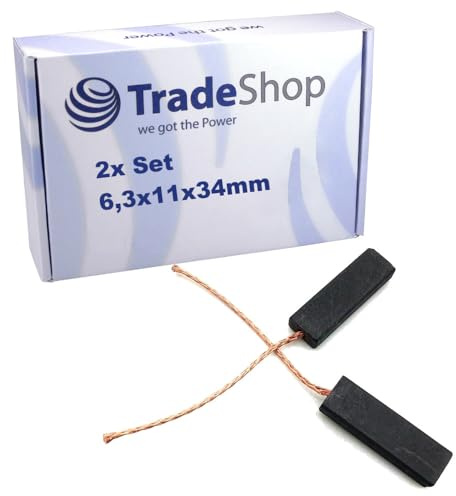 2x Trade-Shop Motorkohlen Kohlebürsten Schleifkohlen 6,3 x 11 x 34mm für viele Waschmaschinen, Elektrogeräte, Haushaltsgeräte
