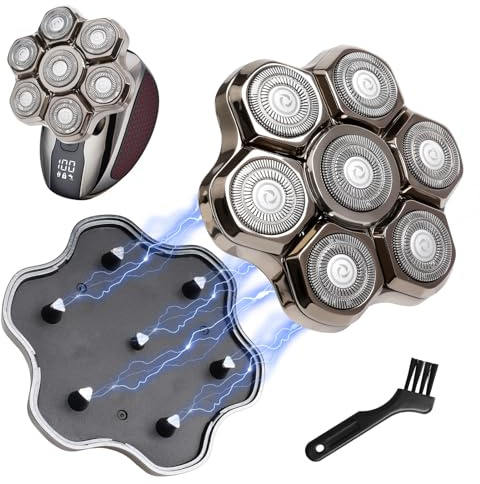 7 Head Ersatzklinge 7D Rasierköpfe Ersatz 7 Klingen Kahlkopf Ersatzköpfe | Rasierer Universal Magnetische Ersatz Rasierköpfe für die meisten Mainstream-Marken für 5 6 7 Kopf Elektrorasierer(Silber)