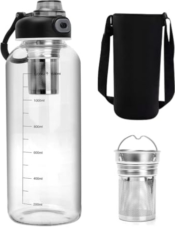 YNNHUDEEP Bouteille de Thé à Emporter en Verre avec Passoire Pour le Thé en Vrac,1500 ml, bouteille à thé avec passoire, deux types de boisson, idéale pour les amateurs de thé